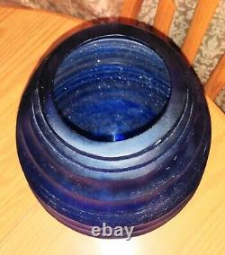 Vintage Unsigned Art Glass Battuto Cut Blue/purple Beehive Ringed Mystery Vase