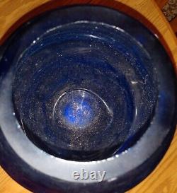 Vintage Unsigned Art Glass Battuto Cut Blue/purple Beehive Ringed Mystery Vase