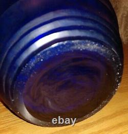 Vintage Unsigned Art Glass Battuto Cut Blue/purple Beehive Ringed Mystery Vase