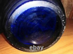 Vintage Unsigned Art Glass Battuto Cut Blue/purple Beehive Ringed Mystery Vase