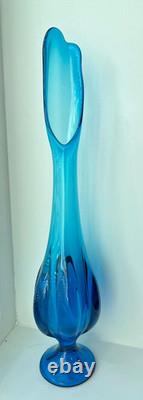 Vintage VIKING EPIC 6 PETAL cobalt BLUENIQUE swung GLASS footed 16 vase MCM bud