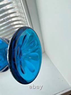 Vintage VIKING EPIC 6 PETAL cobalt BLUENIQUE swung GLASS footed 16 vase MCM bud