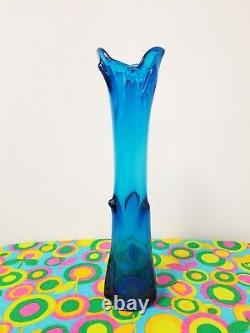 Vintage VIKING Glass 1960's TUNDRA Pattern Mid-Century MOD BLUENIQUE Swung VASE