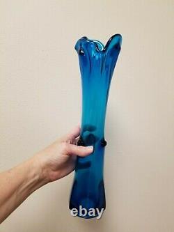 Vintage VIKING Glass 1960's TUNDRA Pattern Mid-Century MOD BLUENIQUE Swung VASE