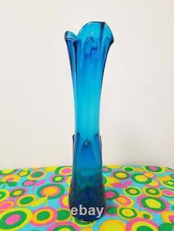 Vintage VIKING Glass 1960's TUNDRA Pattern Mid-Century MOD BLUENIQUE Swung VASE