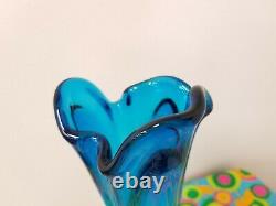 Vintage VIKING Glass 1960's TUNDRA Pattern Mid-Century MOD BLUENIQUE Swung VASE