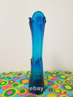 Vintage VIKING Glass 1960's TUNDRA Pattern Mid-Century MOD BLUENIQUE Swung VASE