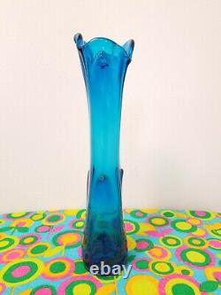 Vintage VIKING Glass 1960's TUNDRA Pattern Mid-Century MOD BLUENIQUE Swung VASE