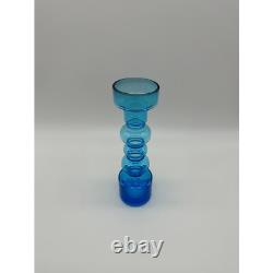 Vintage Vase Blue Blown Glass Scandinavian Mid Century Modern Hooped Turquoise