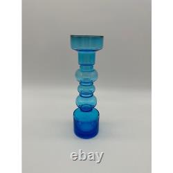 Vintage Vase Blue Blown Glass Scandinavian Mid Century Modern Hooped Turquoise