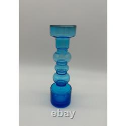 Vintage Vase Blue Blown Glass Scandinavian Mid Century Modern Hooped Turquoise