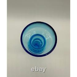 Vintage Vase Blue Blown Glass Scandinavian Mid Century Modern Hooped Turquoise