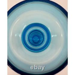 Vintage Vase Blue Blown Glass Scandinavian Mid Century Modern Hooped Turquoise