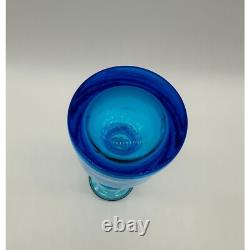 Vintage Vase Blue Blown Glass Scandinavian Mid Century Modern Hooped Turquoise