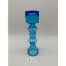 Vintage Vase Blue Blown Glass Scandinavian Mid Century Modern Hooped Turquoise