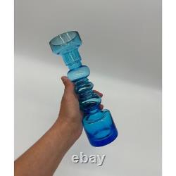 Vintage Vase Blue Blown Glass Scandinavian Mid Century Modern Hooped Turquoise