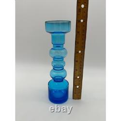 Vintage Vase Blue Blown Glass Scandinavian Mid Century Modern Hooped Turquoise