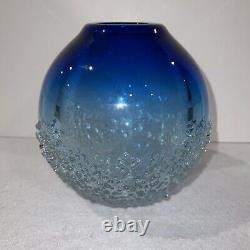 Vintage Vase Skrdlovice Style Studio Art Handblown Blue Droplet 6.5 Glass Vase