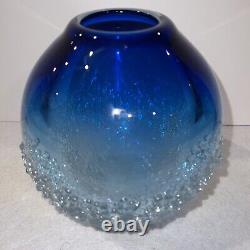 Vintage Vase Skrdlovice Style Studio Art Handblown Blue Droplet 6.5 Glass Vase