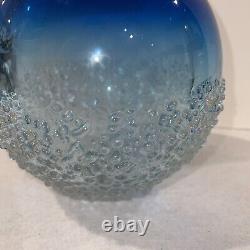 Vintage Vase Skrdlovice Style Studio Art Handblown Blue Droplet 6.5 Glass Vase