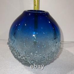 Vintage Vase Skrdlovice Style Studio Art Handblown Blue Droplet 6.5 Glass Vase