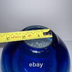 Vintage Vase Skrdlovice Style Studio Art Handblown Blue Droplet 6.5 Glass Vase