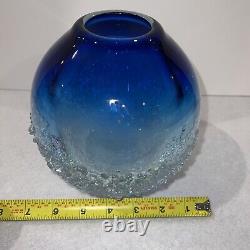 Vintage Vase Skrdlovice Style Studio Art Handblown Blue Droplet 6.5 Glass Vase