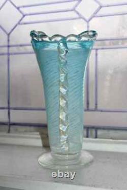 Vintage Venetian Murano Footed Blue Glass Vase with Gold Mica