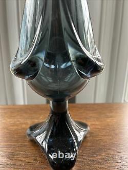 Vintage Viking Epic Drape Glass Swung Vase Rare Steel Charcoal Blue