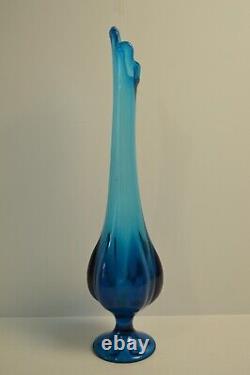 Vintage Viking Glass 6 Petal Epic Blue Swung Vase Collectible MCM 19.5