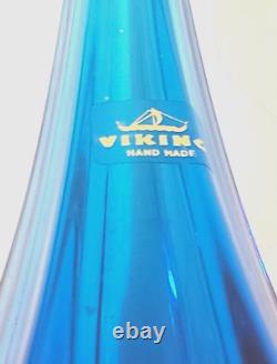 Vintage Viking Glass Column Cobalt Blue Swung Glass Vase 6 Panel 13 with Sticker