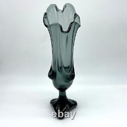 Vintage Viking Glass Epic Drape Swung Stretch Vase Steel Charcoal Blue HTF 12