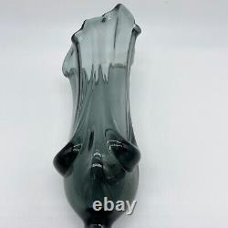 Vintage Viking Glass Epic Drape Swung Stretch Vase Steel Charcoal Blue HTF 12