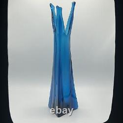 Vintage Viking Glass Swung Vase Epic Three Foil Triangle 15.5 Bluenique mcm