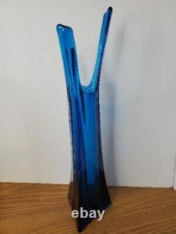 Vintage Viking Glass Swung Vase Epic Three Foil Triangle Bluenique Blue 17