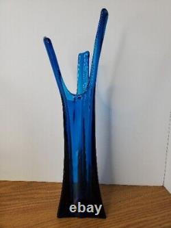 Vintage Viking Glass Swung Vase Epic Three Foil Triangle Bluenique Blue 17