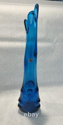 Vintage Viking Swung Glass Vase 22 Tall Blue Bluenique Nubs Paper Label MCM
