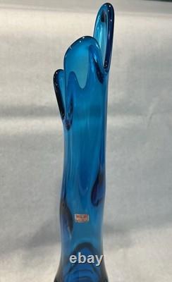 Vintage Viking Swung Glass Vase 22 Tall Blue Bluenique Nubs Paper Label MCM