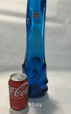 Vintage Viking Swung Glass Vase 22 Tall Blue Bluenique Nubs Paper Label MCM