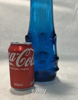 Vintage Viking Swung Glass Vase 22 Tall Blue Bluenique Nubs Paper Label MCM
