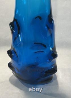 Vintage Viking Swung Glass Vase 22 Tall Blue Bluenique Nubs Paper Label MCM