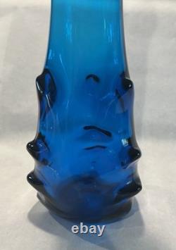 Vintage Viking Swung Glass Vase 22 Tall Blue Bluenique Nubs Paper Label MCM