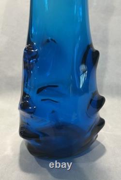 Vintage Viking Swung Glass Vase 22 Tall Blue Bluenique Nubs Paper Label MCM