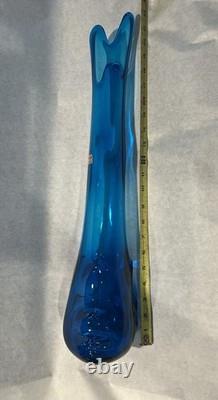 Vintage Viking Swung Glass Vase 22 Tall Blue Bluenique Nubs Paper Label MCM