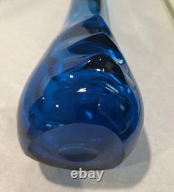 Vintage Viking Swung Glass Vase 22 Tall Blue Bluenique Nubs Paper Label MCM