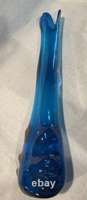 Vintage Viking Swung Glass Vase 22 Tall Blue Bluenique Nubs Paper Label MCM