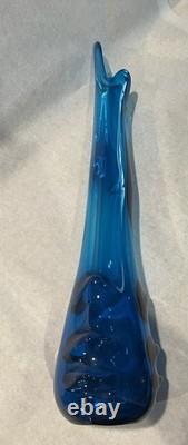 Vintage Viking Swung Glass Vase 22 Tall Blue Bluenique Nubs Paper Label MCM