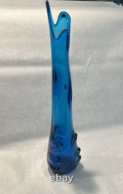 Vintage Viking Swung Glass Vase 22 Tall Blue Bluenique Nubs Paper Label MCM