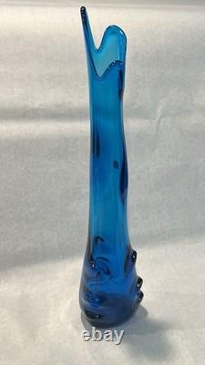 Vintage Viking Swung Glass Vase 22 Tall Blue Bluenique Nubs Paper Label MCM