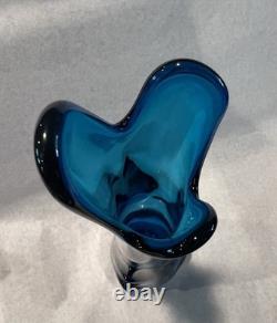 Vintage Viking Swung Glass Vase 22 Tall Blue Bluenique Nubs Paper Label MCM